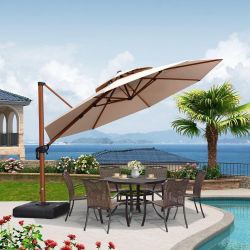 New PURPLE LEAF Heavy Duty Double Top 12 ft Round Aluminum Patio Umbrella in Wood Color New in box ZYGLRRM12-KK Better Shading Effect: This outdoor