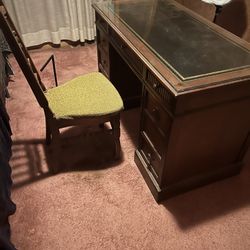 Vintage Retro 1930s Style Desk With Glass Top And Chair .. Dove Tail .. Good Condition