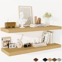2 Pack Floating Shelves - 36x12 Rustic Oak Wood