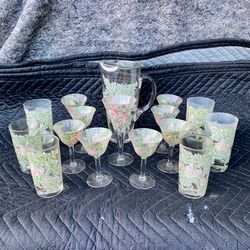 Vintage Dorothy Thorpe 16-Pc Set of Handpainted Glassware Drinkware