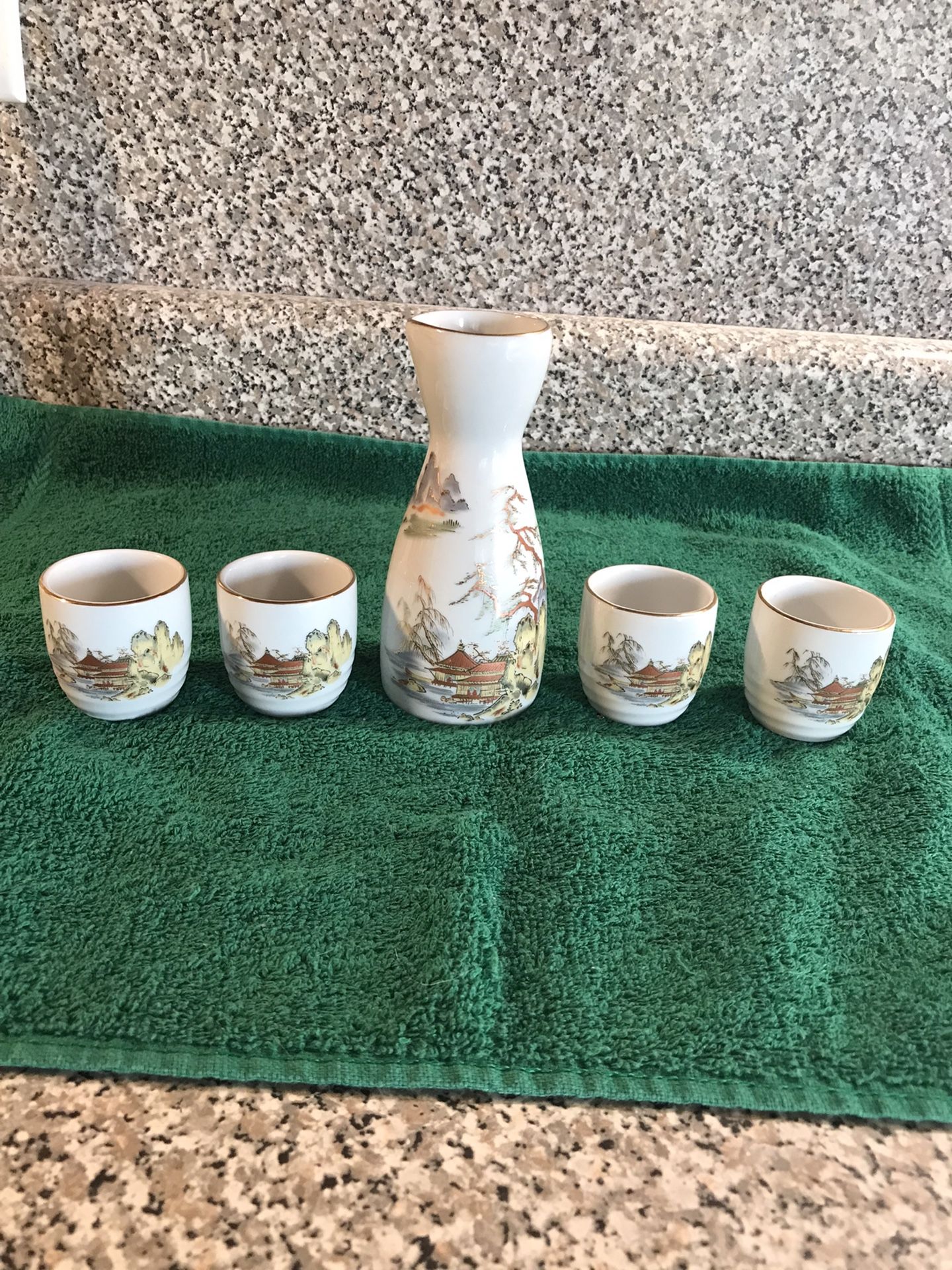 Japanese Sake Bottle With Cups