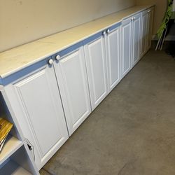 White wood storage cabinets