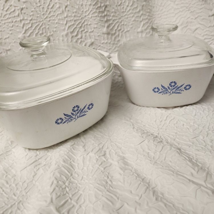 Corningware Set Of Two - Vintage Cornflower Casserole Dishes With Lids Circa 1960