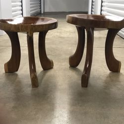 Ethiopian Wood Stools 2 piece set