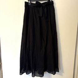 NWOT Cotton Maxi Skirt Black Bow Lined Size Small 