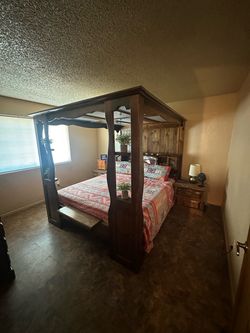 Dark Wood Four-Poster Canopy Bed Frame