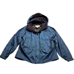 Vintage Eddie Bauer Gore-Tex Rain Jacket Womens M Blue Hooded Waterproof Coat