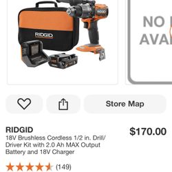 RIDGID 18V Brushless Cordless 1/2 in. Drill/ Driver Kit with 2.0 Ah MAX Output Battery and 18V Charger