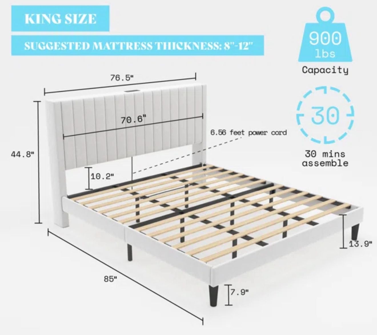 Full Size Velvet Bed Frame with Built-In Charging Station, used like New. (Flexible in pricing)