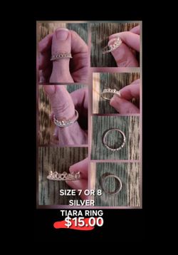 Crown / tiara silver ring size 7 or 8
