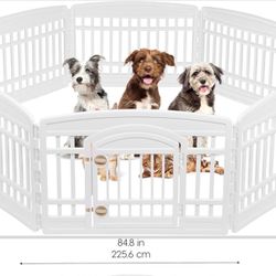 IRIS USA 24" 8-Panel Pet Dog Puppy Playpen with Door, Indoor/Outdoor Dog Pen, 84 x 84 x 24, Foldable, Customizable, White