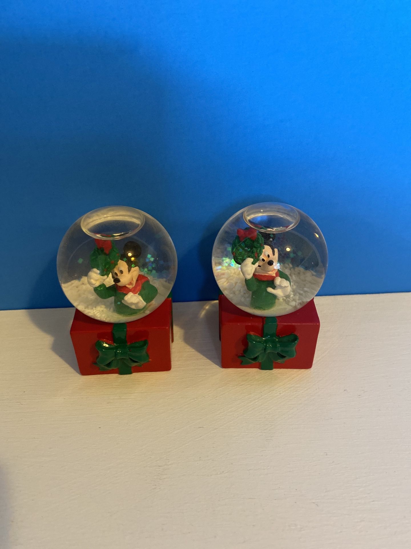 Disney Mickey Mouse Mini Snow Globes JC Penney Christmas 2 1/2”. 2 In Total