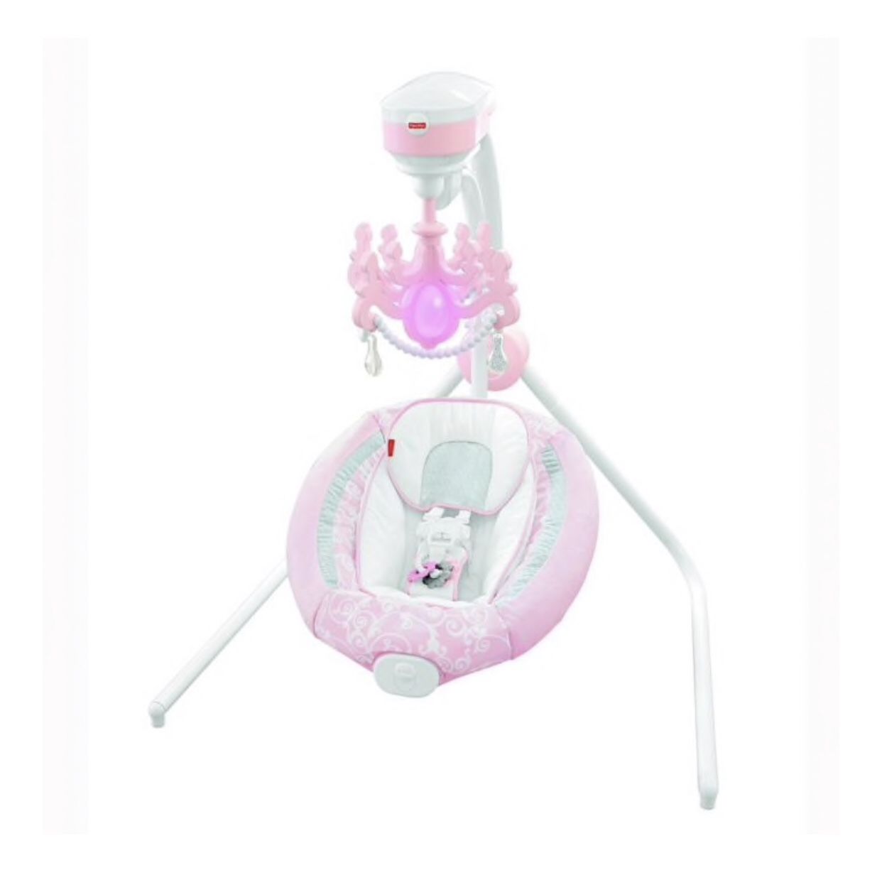 New Fisher-Price princess Pearl Chandelier Cradle 'N Swing rocker swinging to this baby to sleep, color changing developmental