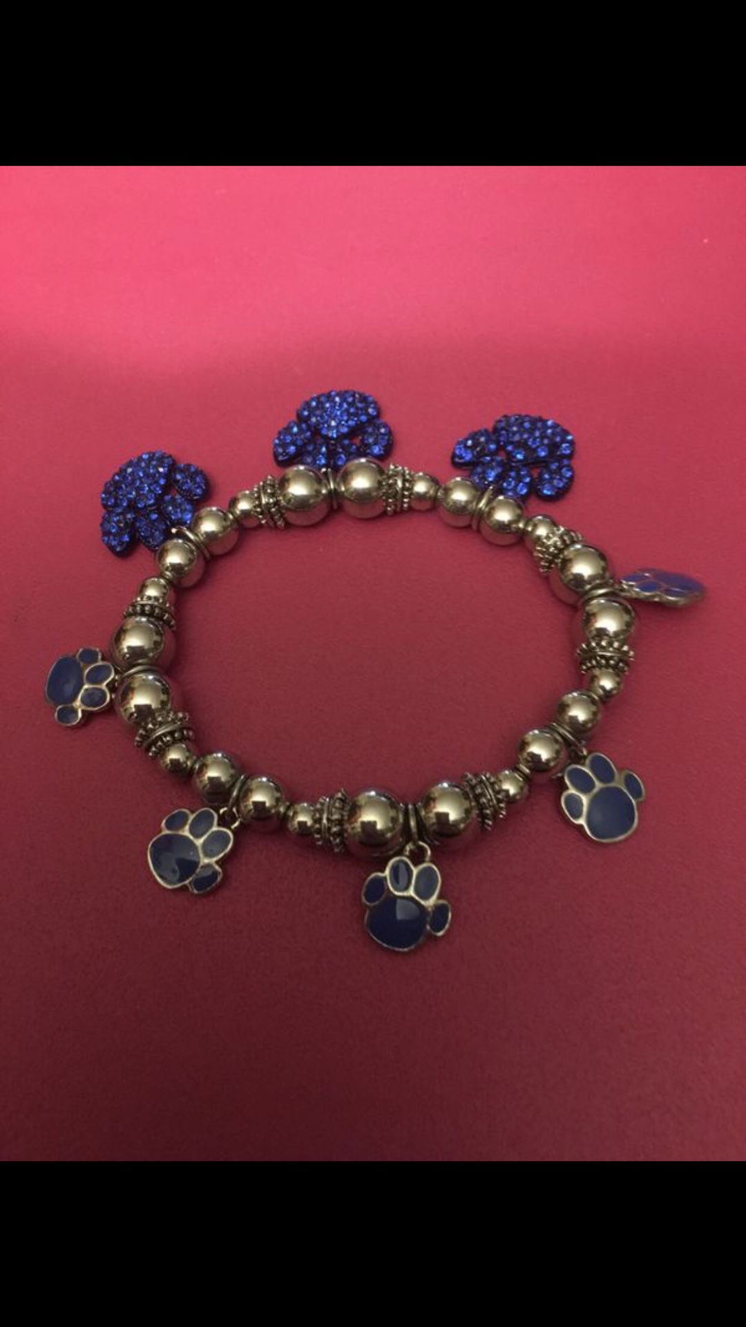 Fur Mom - Dog Cat Paws Silver Beads CHARM Bracelet Jewelry