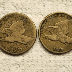 1857 And 1858 Flying Cents US Coins Circulated 
