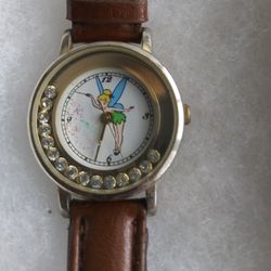 Tinkerbell Vintage Wristwatch - Disney Time Works with Leather Band