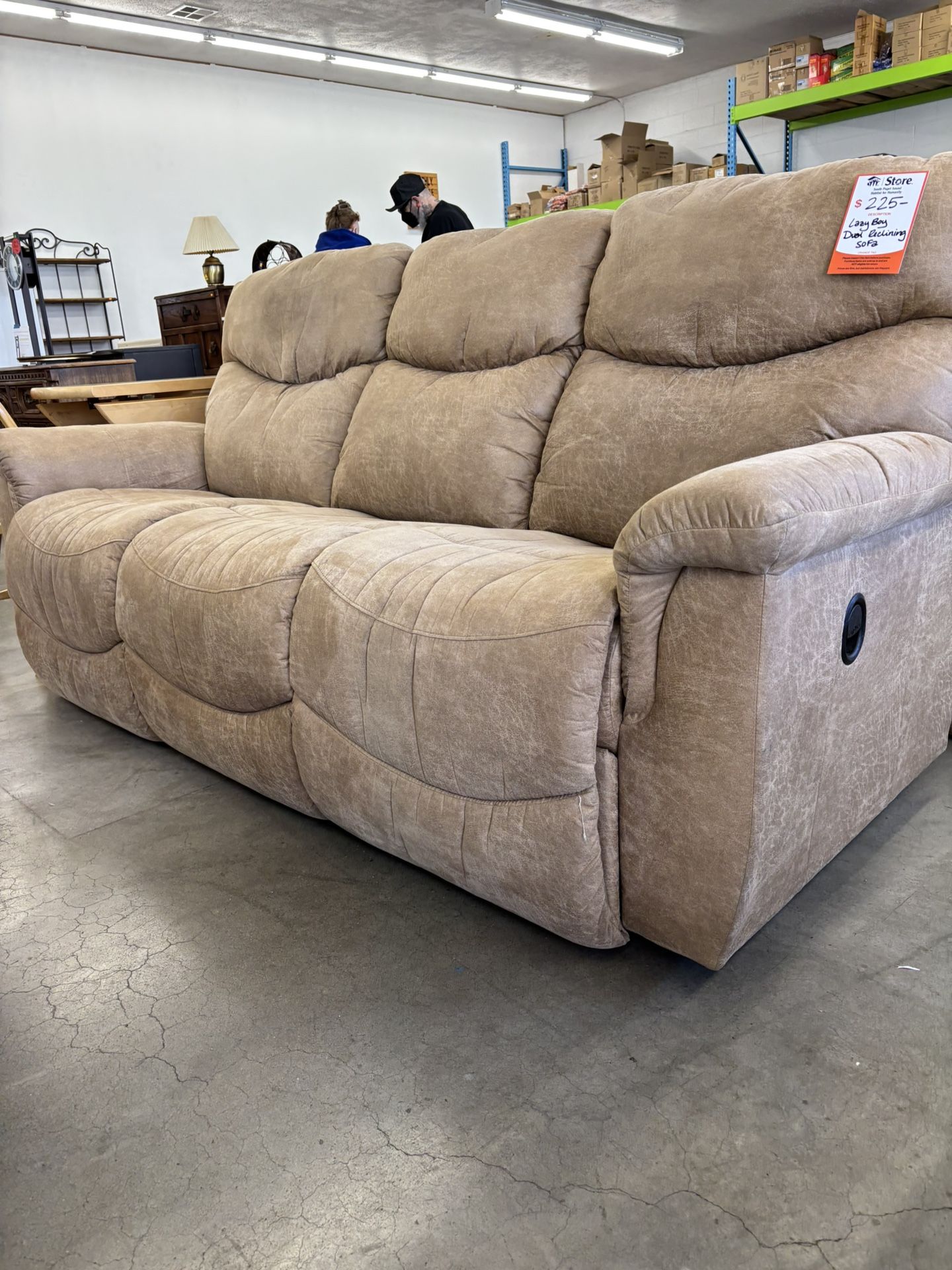 Camel Color Lazy Boy Dual Reclining Sofa Couch 7’ Wide