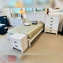5 Pieces White Color King & Queen Bed Set