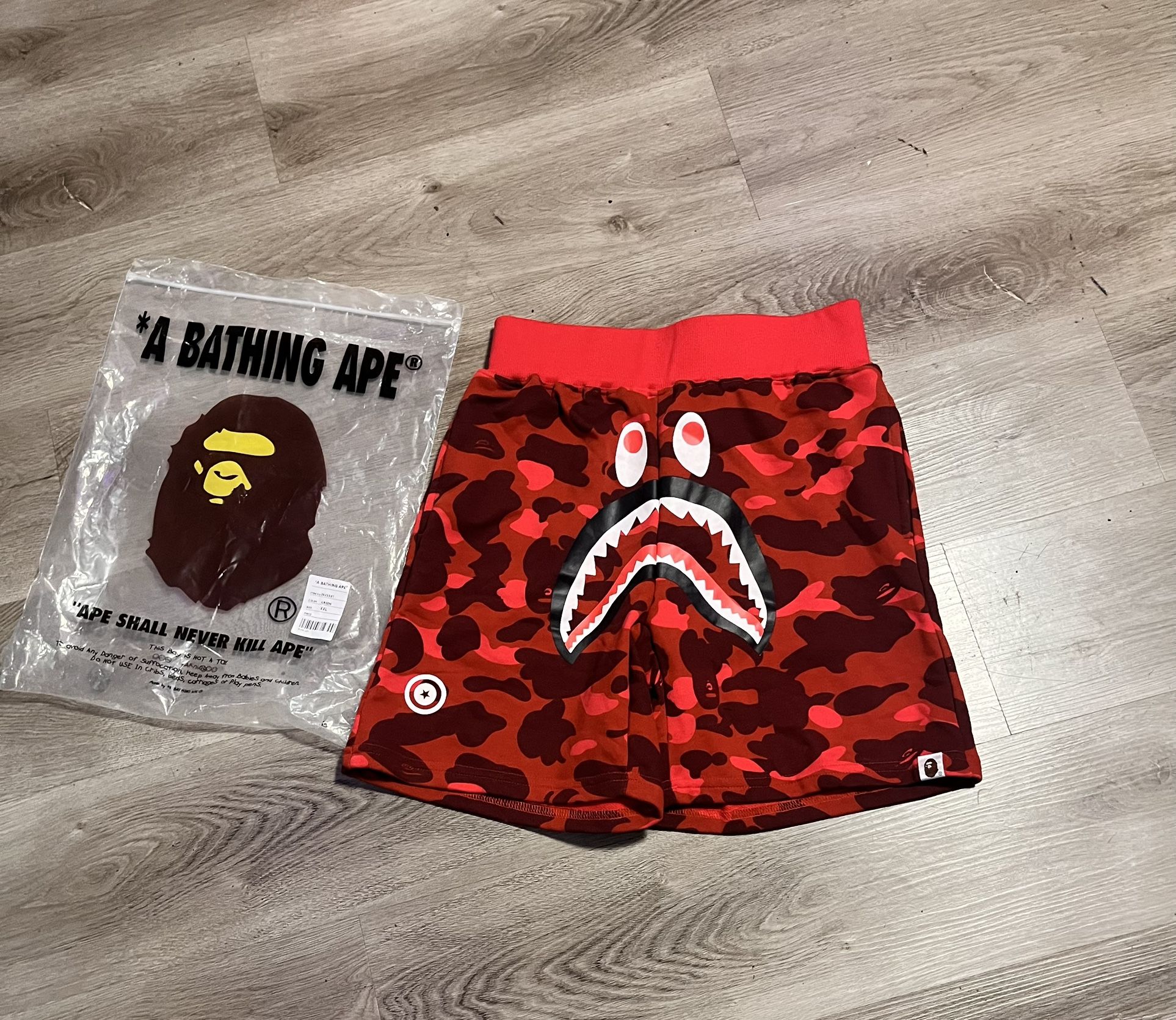 Red camo bape shorts