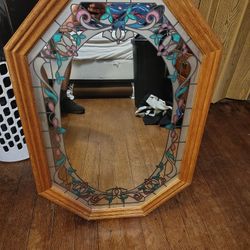 Green And Pink Vintage Flower Mirror Beautiful