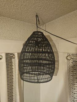 Larege Black Rattan hanging Pendant Lamp. Excellent Condition.
