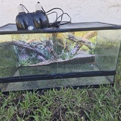 Reptile Glass Double Door 40 Gallon Cage With Heat Lamp