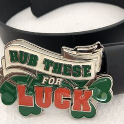 Rub These For Luck Black Leather Belt, 36”