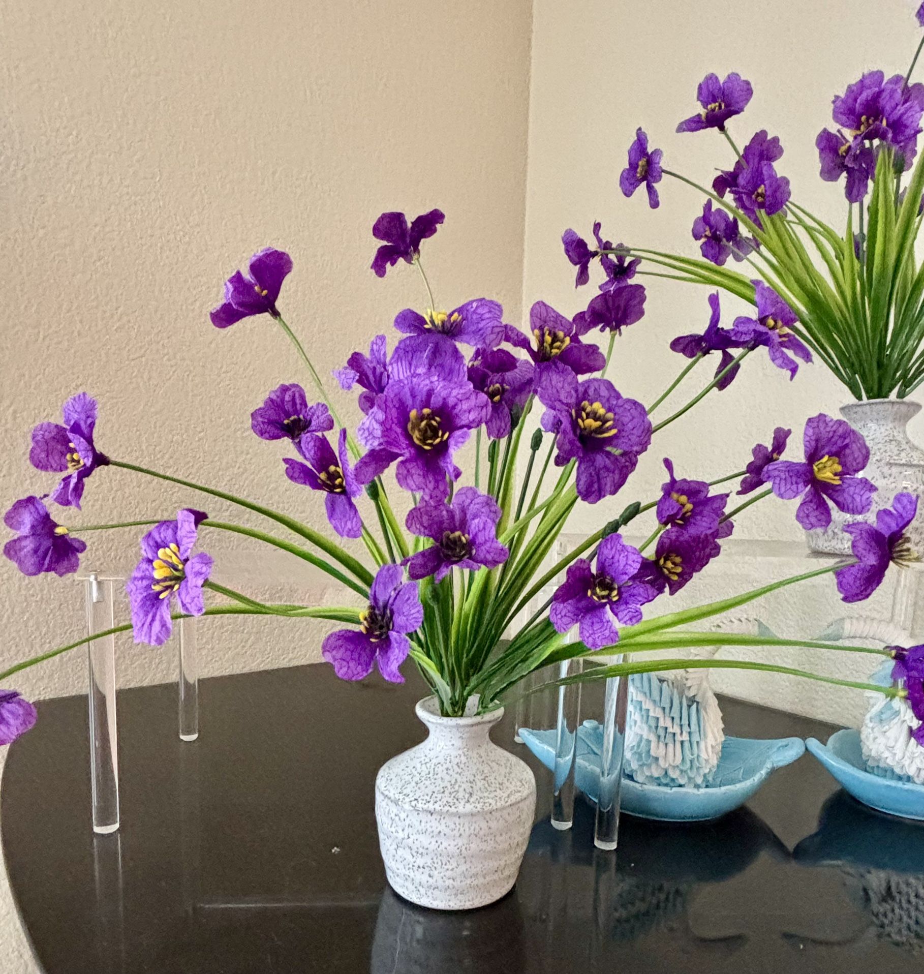 Purple Artificial Flower Arrangement in Ceramic Vase