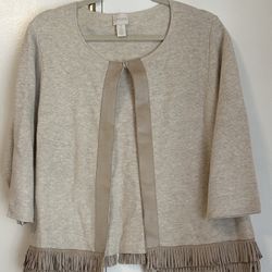Chico's Neutral Taupe Open-Front Knit Cardigan 