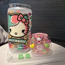 Hello Kitty Plastic Cup with Lid and Straw