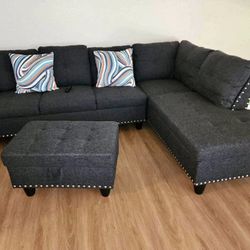 New Sectional + Storage Ottoman  — Left or Right Chaise — Delivery Available 