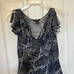 Express navy blue and cream blouse and shirt set