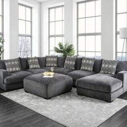 Brand New Super Plush Grey Chenille Sectional Sofa (Ottoman Sold Separately)(Pillows Included)