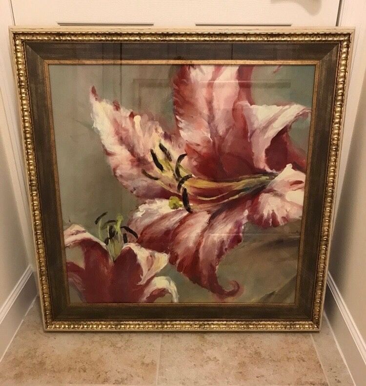 Wall Decor - Framed Lily Painting - Flower Art
