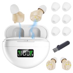 Hearing Aids for Seniors and Adults - Rechargeable Hearing Amplifiers with Noise Canceling Invisible Hearing Aid With Portable Charging Case and Butto