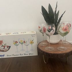 Hand Painted Red Wine Glass (Set Of 4)