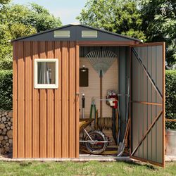 Outdoor Storage Shed 6x4 Ft, Lockable Metal Garden Shed with Floor Base, Tool Shed Tiny House Vertical Outside Storage Building for Backyard, Lawn, Pa