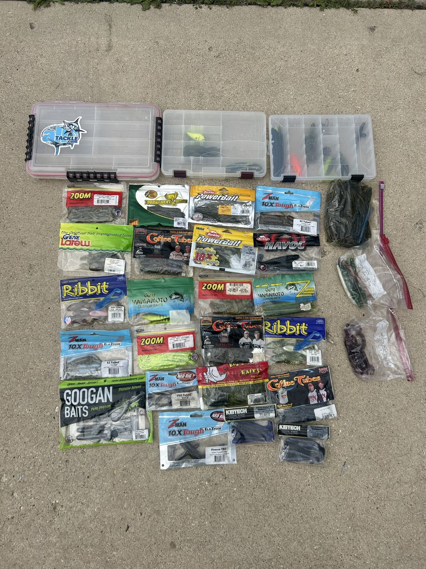 fishing soft plastics and tackle boxes