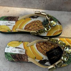 Santa Filomena new green stone crystal sandals flip flops Slides pineapple gems