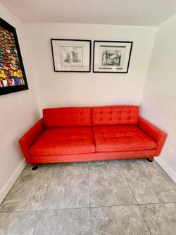 Mid-Century Modern Terracotta Orange 3-Seater Sofa – Very Good Condition!