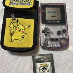 Nintendo Game Boy Color Handheld System - Atomic Purple with game and pouch