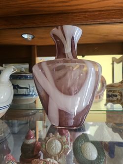 Art Glass Swirl Vase Purple and White