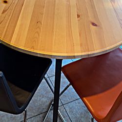 Dining Table- Modern Solid Wood + Black & Orange Chairs – Stunning Set