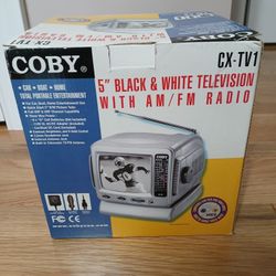 NEW*Coby  5" Black & White T.V. with AM/FM RADIO
