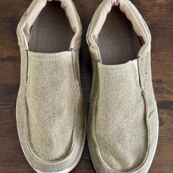 Slip On Canvas Loafers Mens Casual Boat Walking Shoes JABASIC (10, Khaki/Beige)