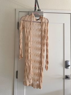 Cream Crochet Long Cardigan