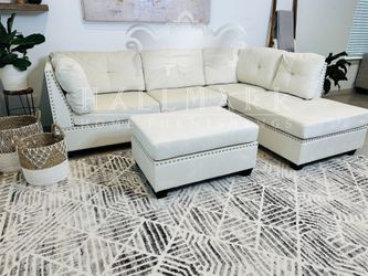 Gorgeous Cream Sectional Couch + Ottoman (New-in-Box) - 🚚Delivery Available