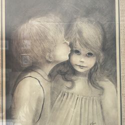Margaret Kane Big Eyes Little Kiss Boy & Girl 20x17 framed Print