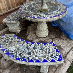 Concrete Table With  3  Benches