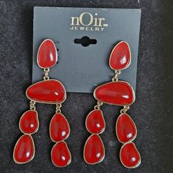 nOir Jewelry Silver Tone Red Chandelier MCM Earrings